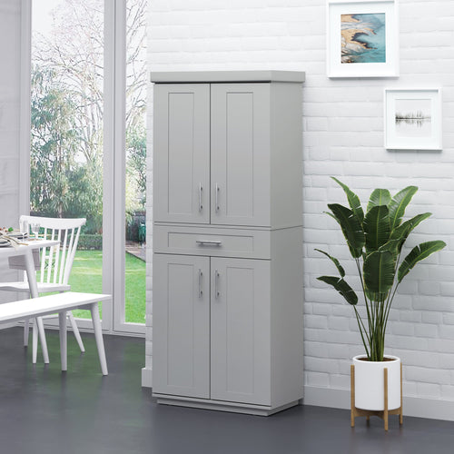 Modern Kitchen Pantry Freestanding Cabinet Cupboard with Doors and Shelves, Adjustable Shelving, Grey