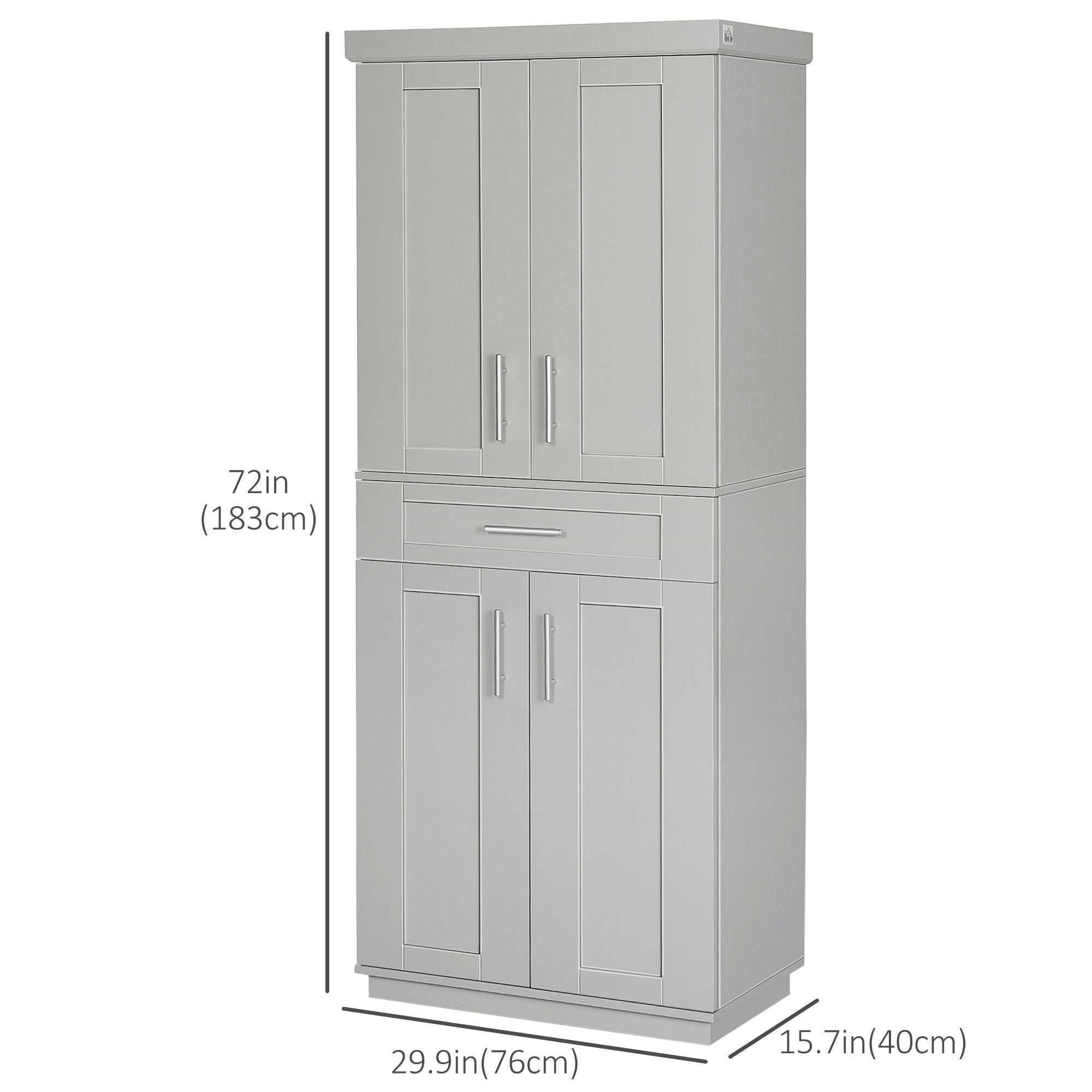 Modern Kitchen Pantry Freestanding Cabinet Cupboard with Doors and Shelves, Adjustable Shelving, Grey Kitchen Pantry Cabinets   at Gallery Canada