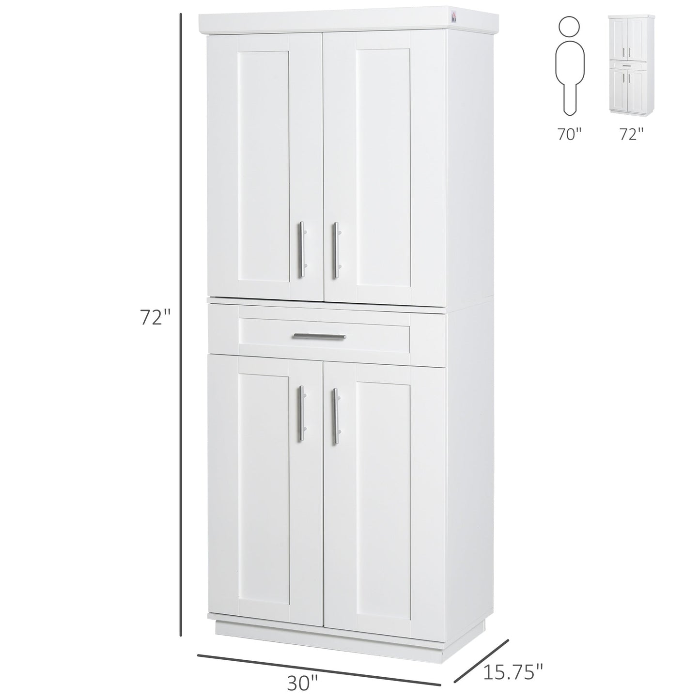 Modern Kitchen Pantry Freestanding Cabinet Cupboard with Doors and Shelves, Adjustable Shelving, White Kitchen Pantry Cabinets   at Gallery Canada