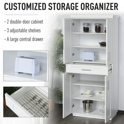 Modern Kitchen Pantry Freestanding Cabinet Cupboard with Doors and Shelves, Adjustable Shelving, White Kitchen Pantry Cabinets   at Gallery Canada