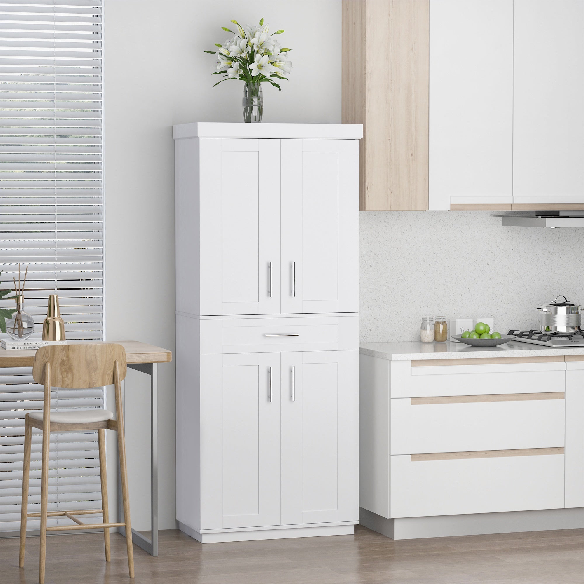 Modern Kitchen Pantry Freestanding Cabinet Cupboard with Doors and Shelves, Adjustable Shelving, White Kitchen Pantry Cabinets   at Gallery Canada