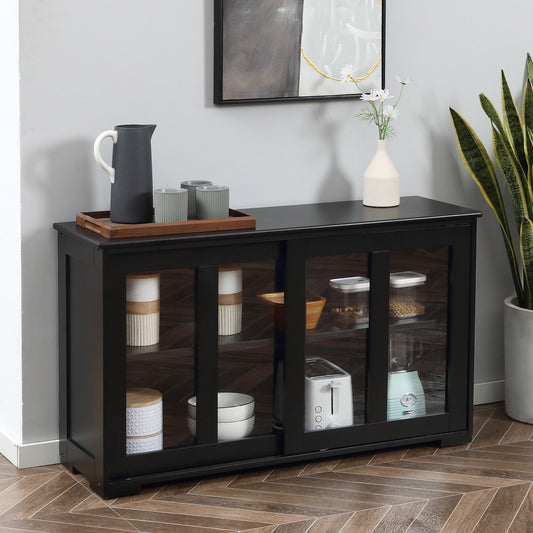 Modern Kitchen Sideboard, Stackable Storage Cabinet, Sliding Glass Door Console, Cupboard Serving Buffet for Kitchen &; Dining Room, Black Bar Cabinets Black  at Gallery Canada