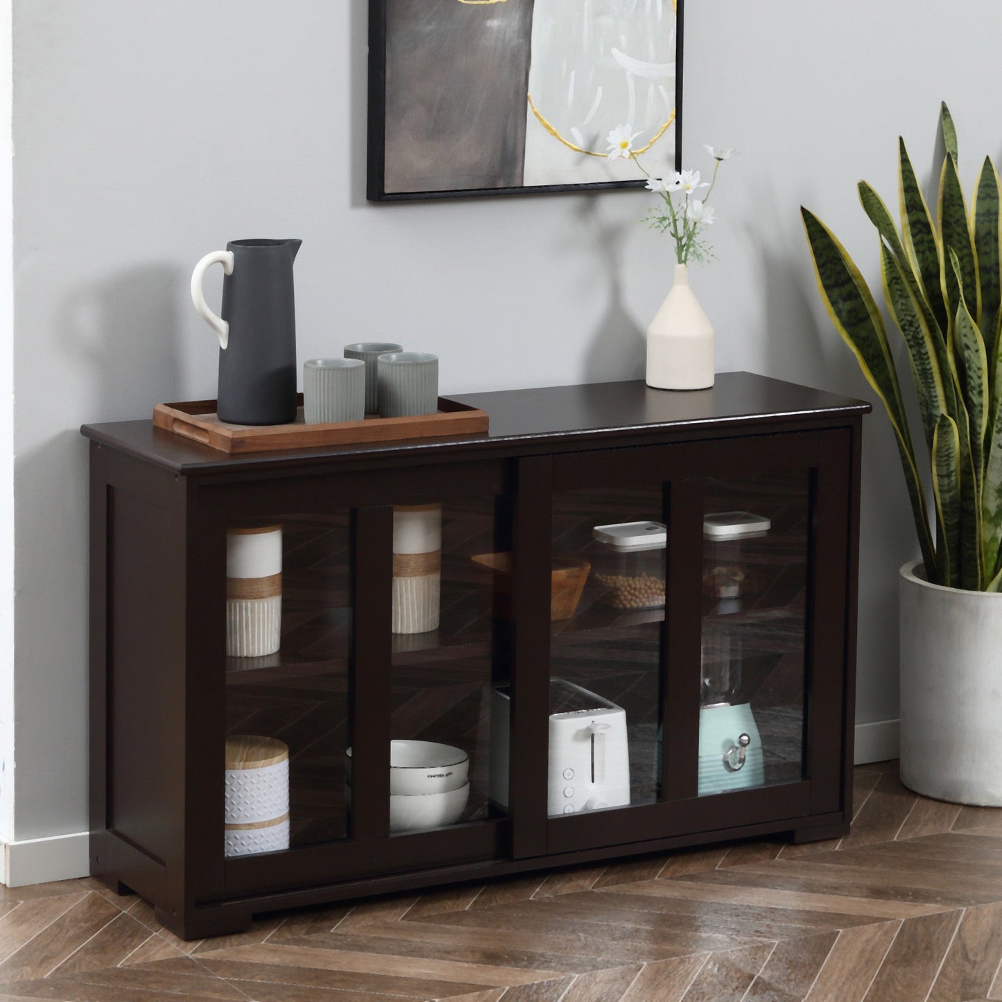 Modern Kitchen Sideboard, Stackable Storage Cabinet, Sliding Glass Door Console, Cupboard Serving Buffet for Kitchen &; Dining Room, Coffee Bar Cabinets   at Gallery Canada