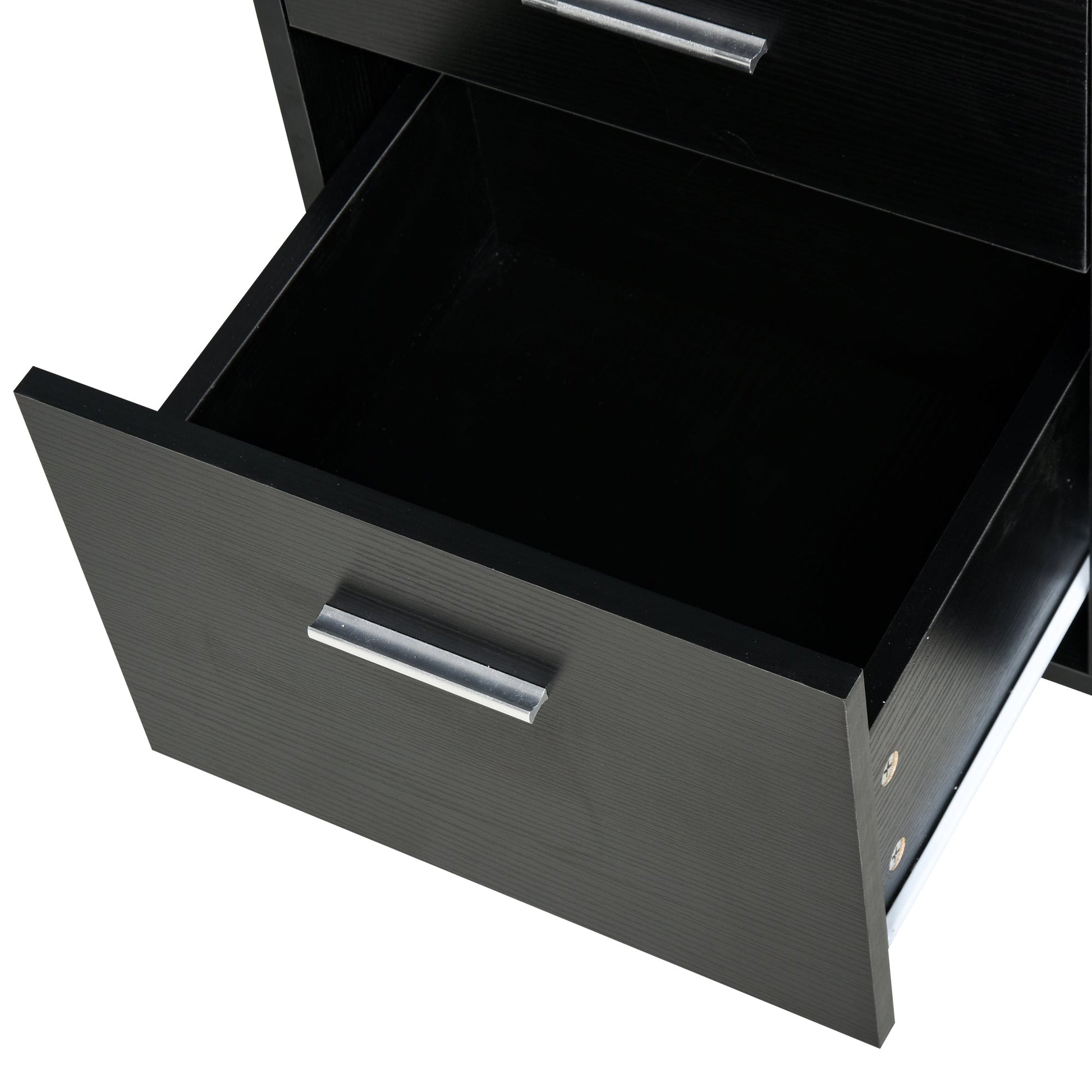 Modern Lateral Filing Cabinet, 3 Drawer File Cabinet, Mobile, Printer Stand with Open Shelves, Rolling Wheels, Black Office Cabinets & Cupboards   at Gallery Canada