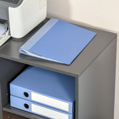 Modern Lateral Filing Cabinet, 3 Drawer File Cabinet, Mobile, Printer Stand with Open Shelves, Rolling Wheels, Grey Office Cabinets & Cupboards   at Gallery Canada