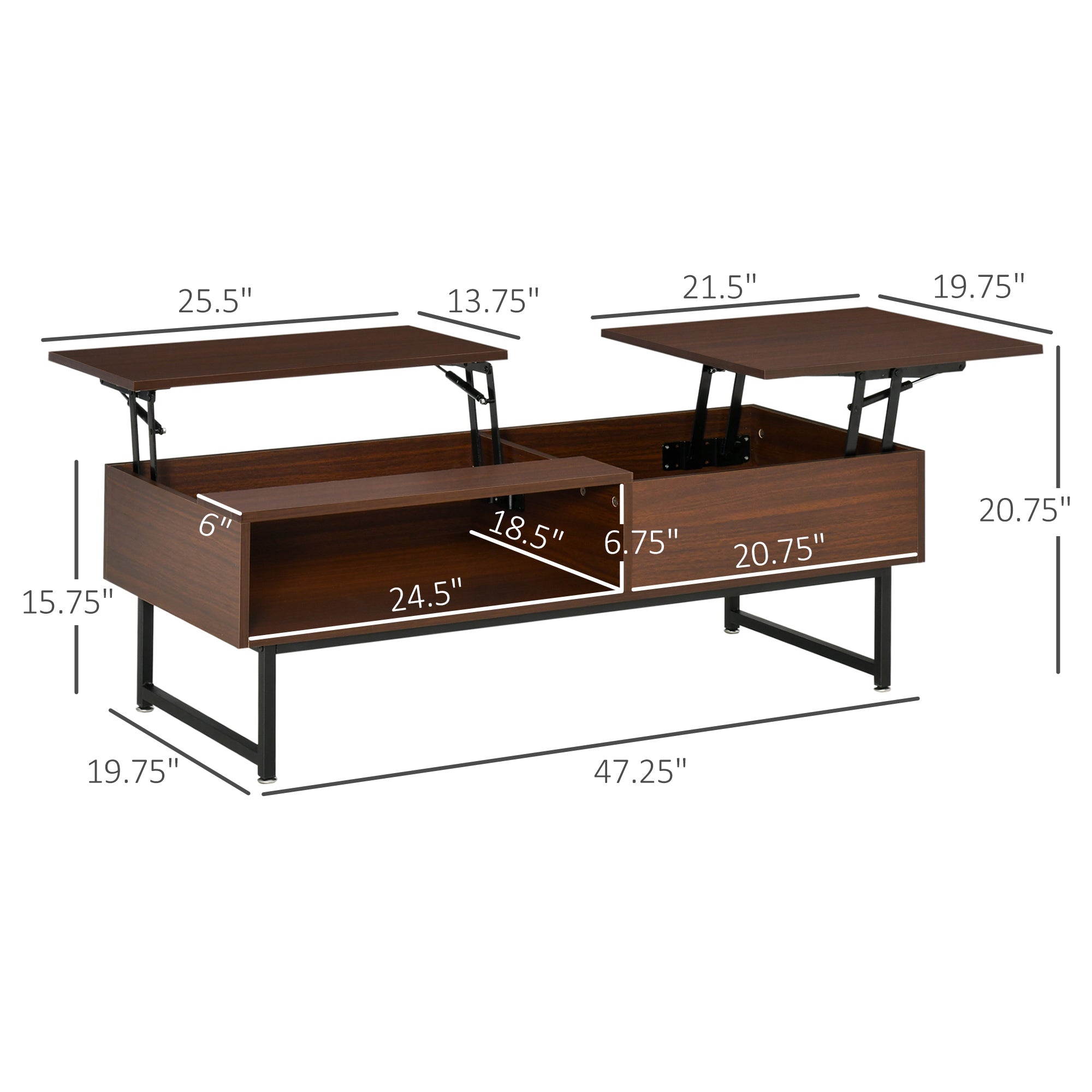 Modern Lift Top Coffee Table with Hidden Storage Compartment and Metal Frame, Center Table for Living Room, Brown Coffee Tables   at Gallery Canada