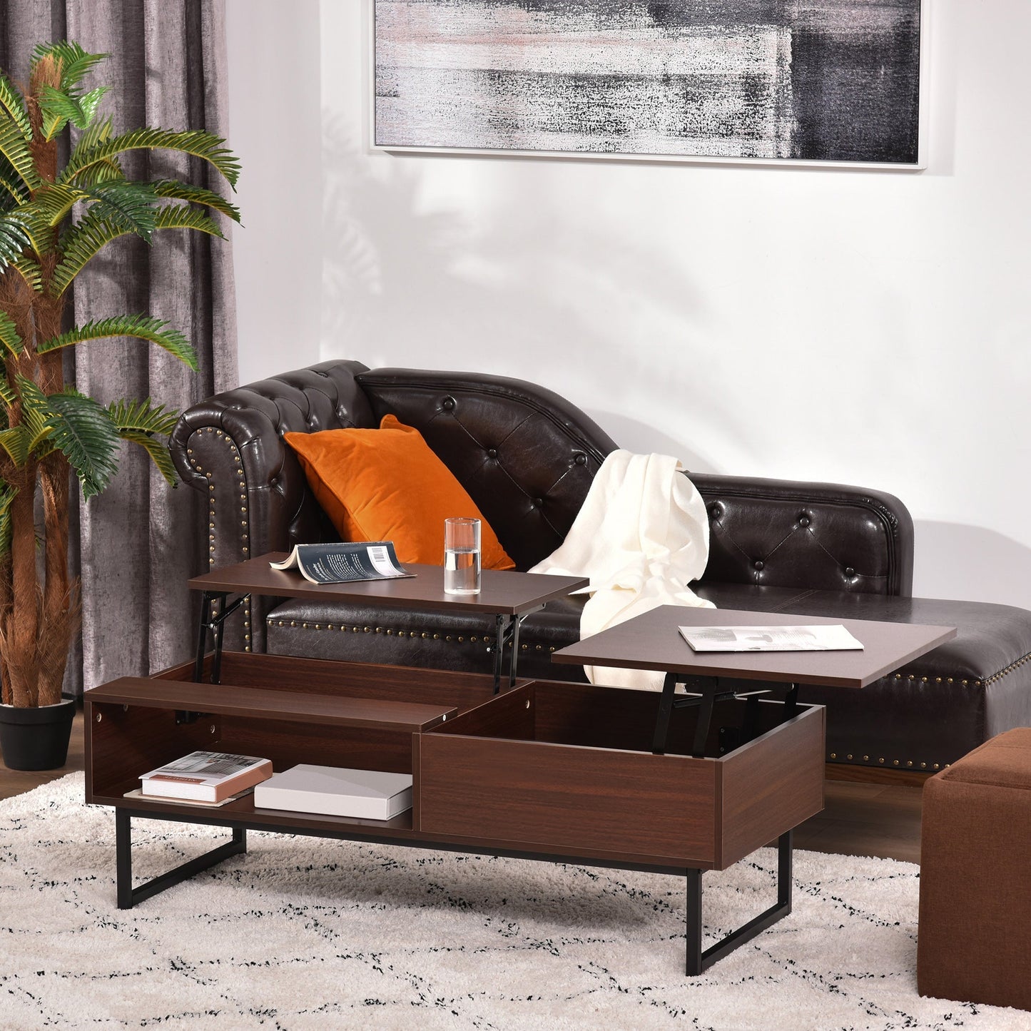 Modern Lift Top Coffee Table with Hidden Storage Compartment and Metal Frame, Center Table for Living Room, Brown Coffee Tables   at Gallery Canada