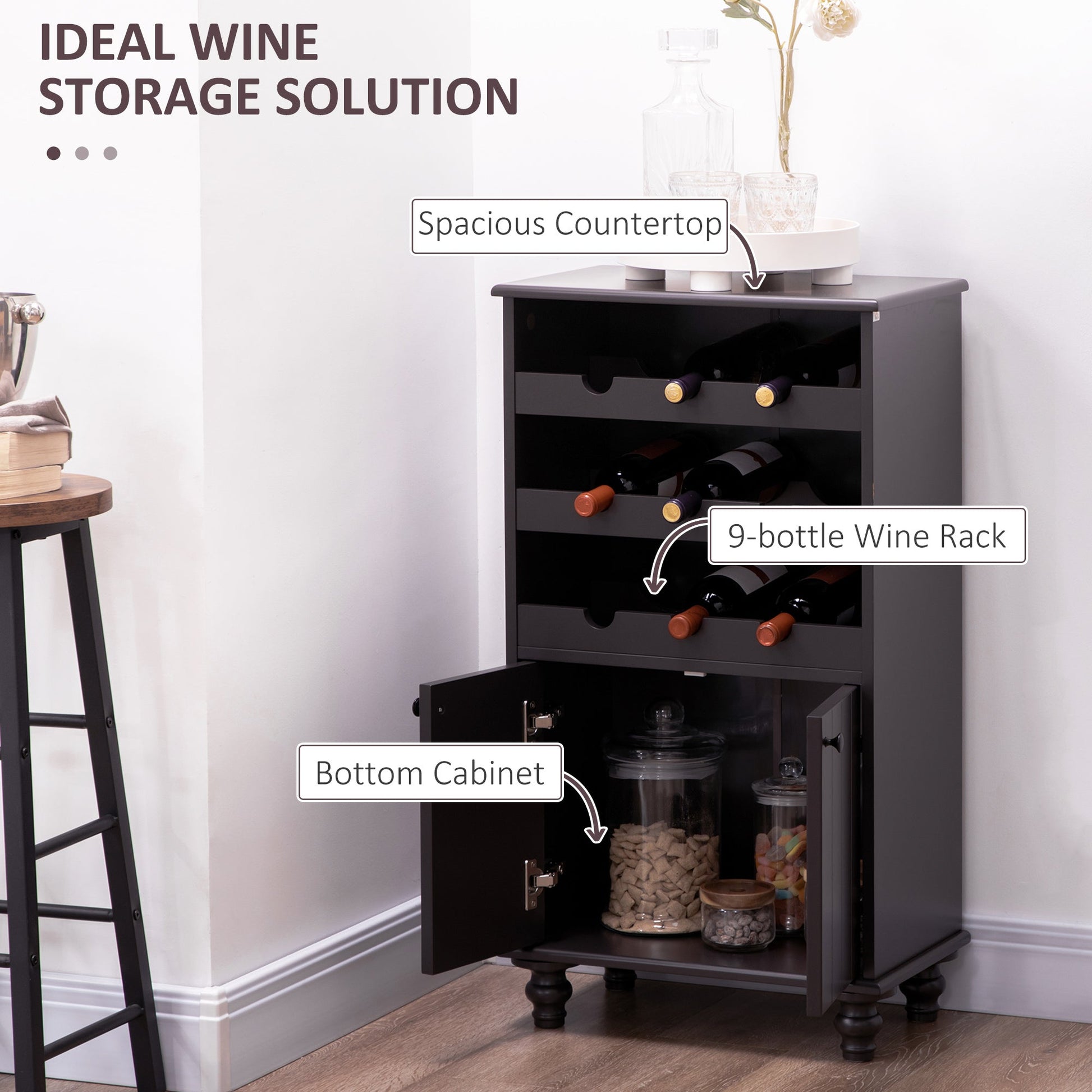 Modern Liquor Cabinet, Wine Cabinet with 9-Bottle Wine Rack, Kitchen Sideboard with Storage Cupboard for Home Bar, Brown Wine Racks   at Gallery Canada