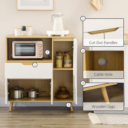 Modern Microwave Stand, Microwave Cabinet with Drawer, Storage Cupboards and Cable Hole for Kitchen, Dining Room, White Kitchen Pantry Cabinets   at Gallery Canada