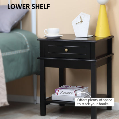 Modern Nightstand, Accent End Side Table with Drawer and Storage Shelf, Bedside Table for Bedroom, Black Bedside Tables   at Gallery Canada