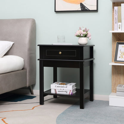 Modern Nightstand, Accent End Side Table with Drawer and Storage Shelf, Bedside Table for Bedroom, Black Bedside Tables   at Gallery Canada