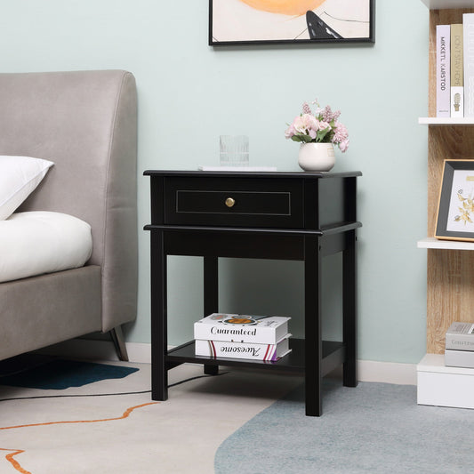 Modern Nightstand, Accent End Side Table with Drawer and Storage Shelf, Bedside Table for Bedroom, Black - Gallery Canada
