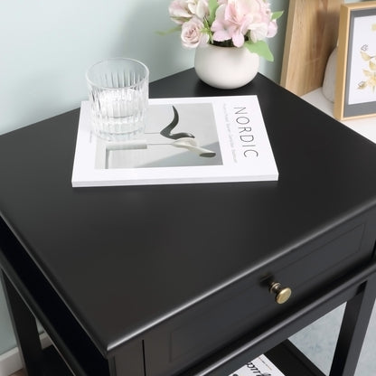 Modern Nightstand, Accent End Side Table with Drawer and Storage Shelf, Bedside Table for Bedroom, Black Bedside Tables   at Gallery Canada