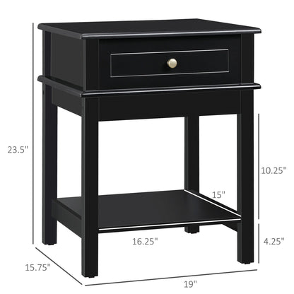 Modern Nightstand, Accent End Side Table with Drawer and Storage Shelf, Bedside Table for Bedroom, Black Bedside Tables   at Gallery Canada