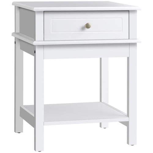 Modern Nightstand, Accent End Side Table with Drawer and Storage Shelf, Bedside Table for Bedroom, White