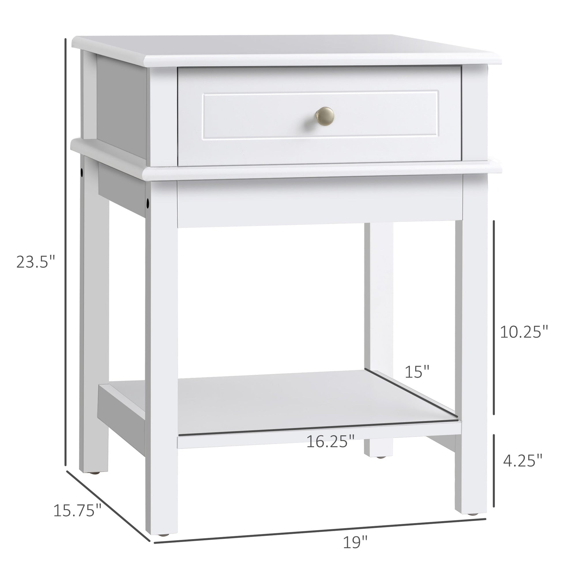 Modern Nightstand, Accent End Side Table with Drawer and Storage Shelf, Bedside Table for Bedroom, White Bedside Tables   at Gallery Canada