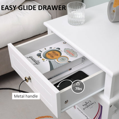 Modern Nightstand, Accent End Side Table with Drawer and Storage Shelf, Bedside Table for Bedroom, White Bedside Tables   at Gallery Canada