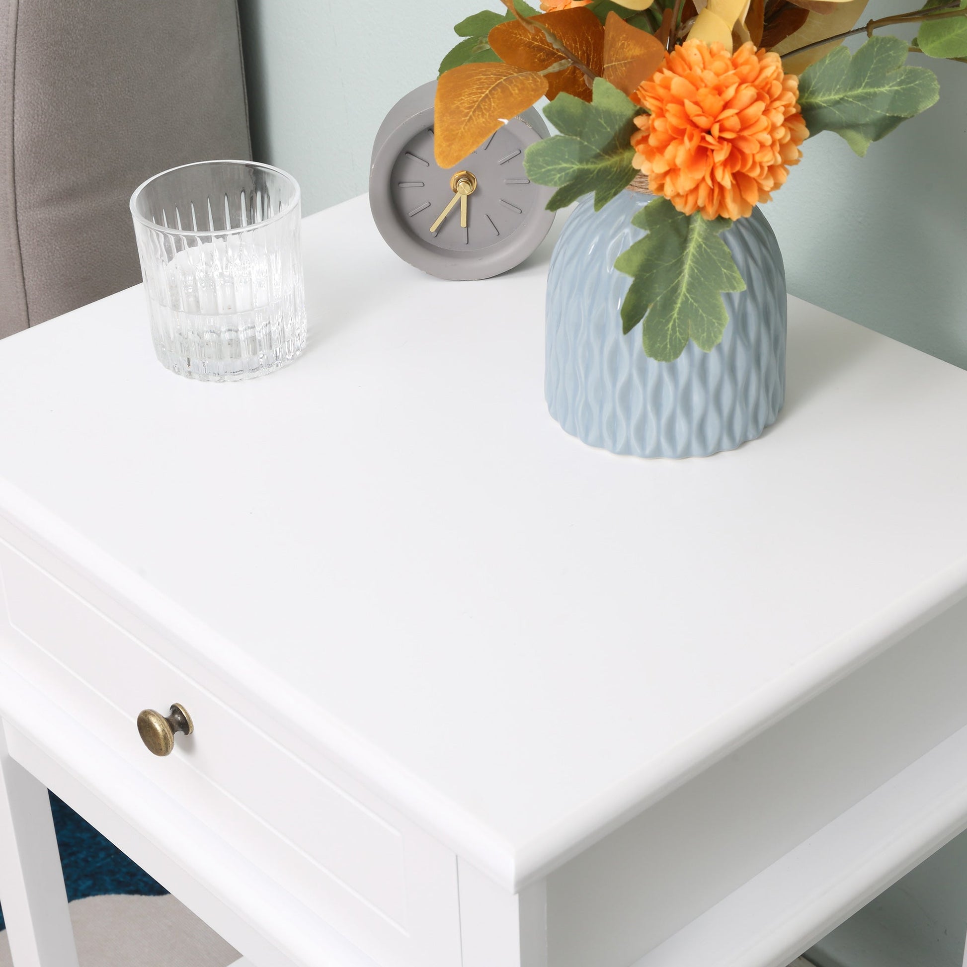 Modern Nightstand, Accent End Side Table with Drawer and Storage Shelf, Bedside Table for Bedroom, White Bedside Tables   at Gallery Canada