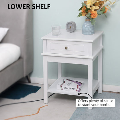 Modern Nightstand, Accent End Side Table with Drawer and Storage Shelf, Bedside Table for Bedroom, White Bedside Tables   at Gallery Canada