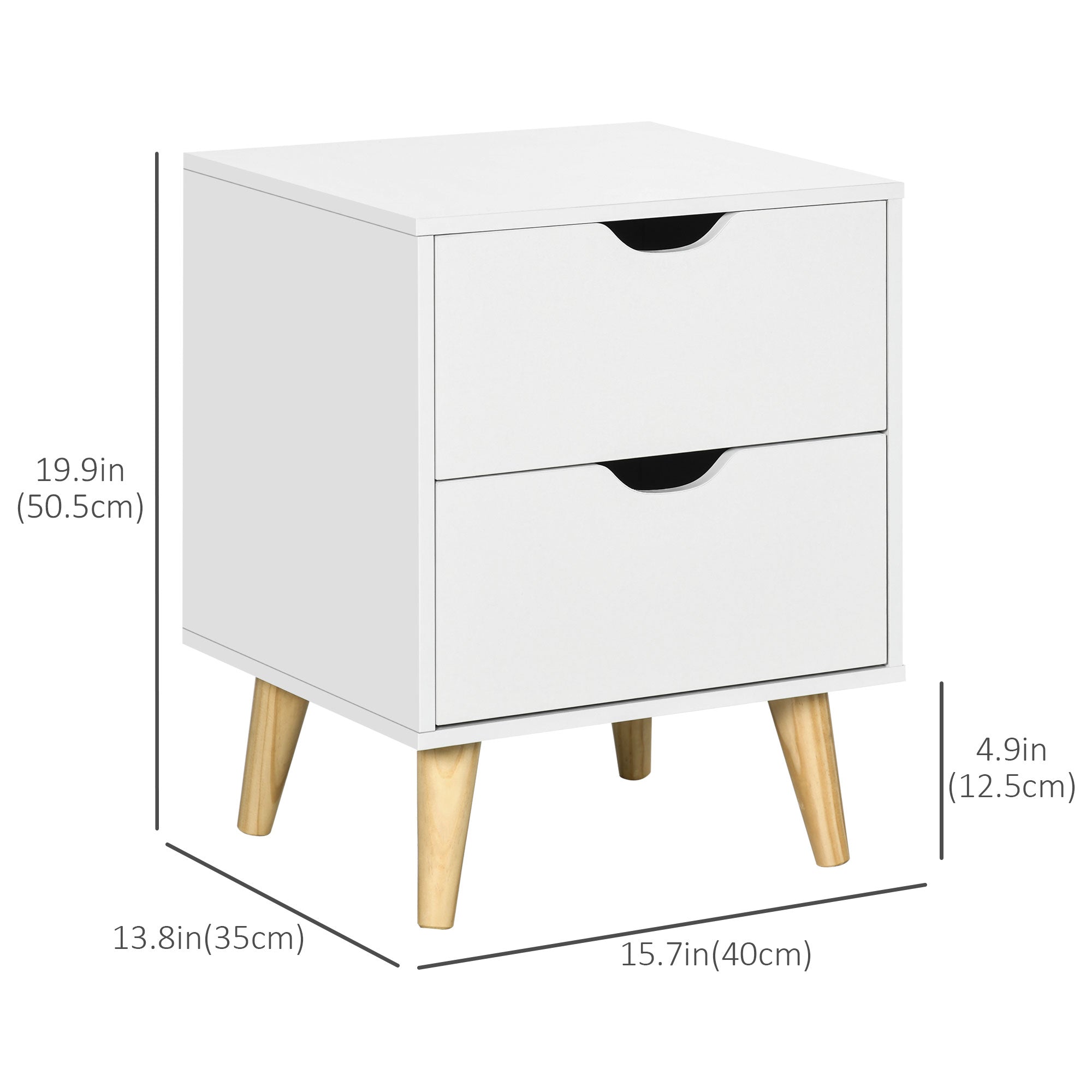 Modern Nightstand Bedside Table with 2 Drawers, End Table with Wood Legs for Bedroom, White Bedside Tables   at Gallery Canada