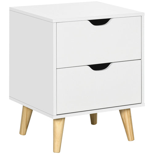 Modern Nightstand Bedside Table with 2 Drawers, End Table with Wood Legs for Bedroom, White