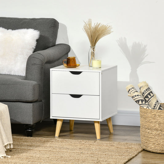 Modern Nightstand Bedside Table with 2 Drawers, End Table with Wood Legs for Bedroom, White - Gallery Canada