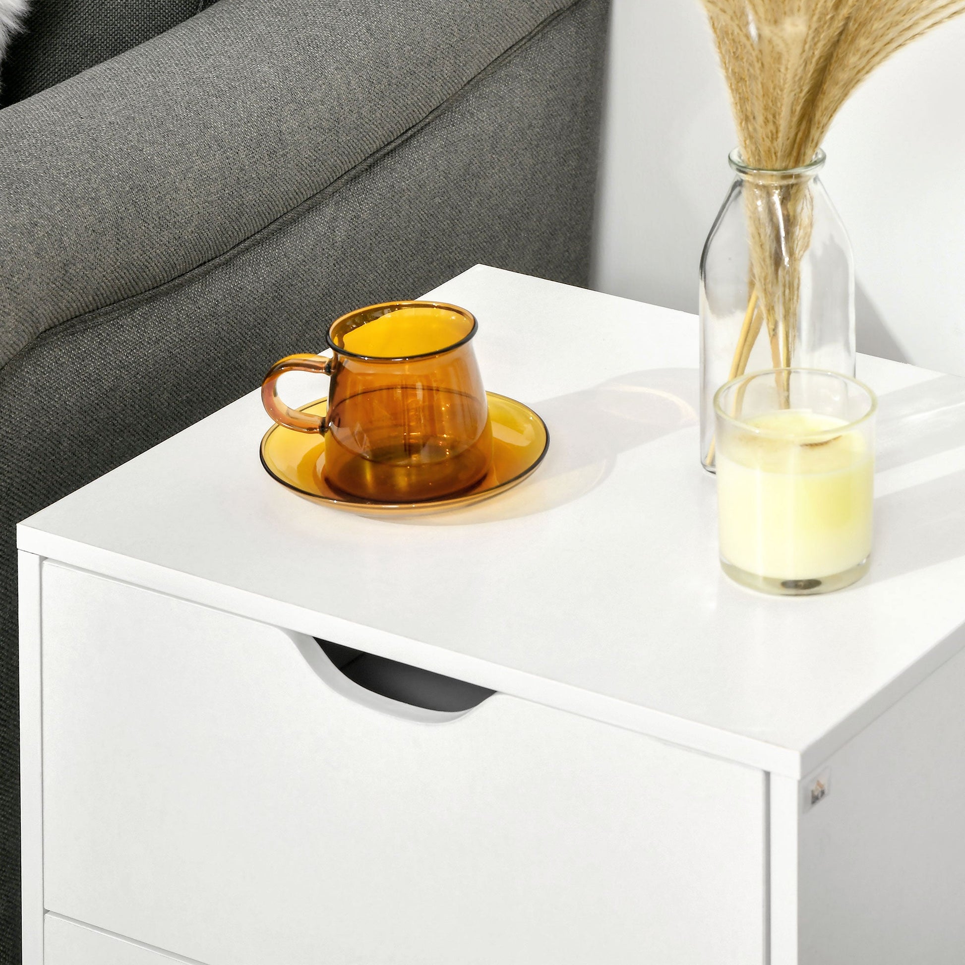 Modern Nightstand Bedside Table with 2 Drawers, End Table with Wood Legs for Bedroom, White Bedside Tables   at Gallery Canada