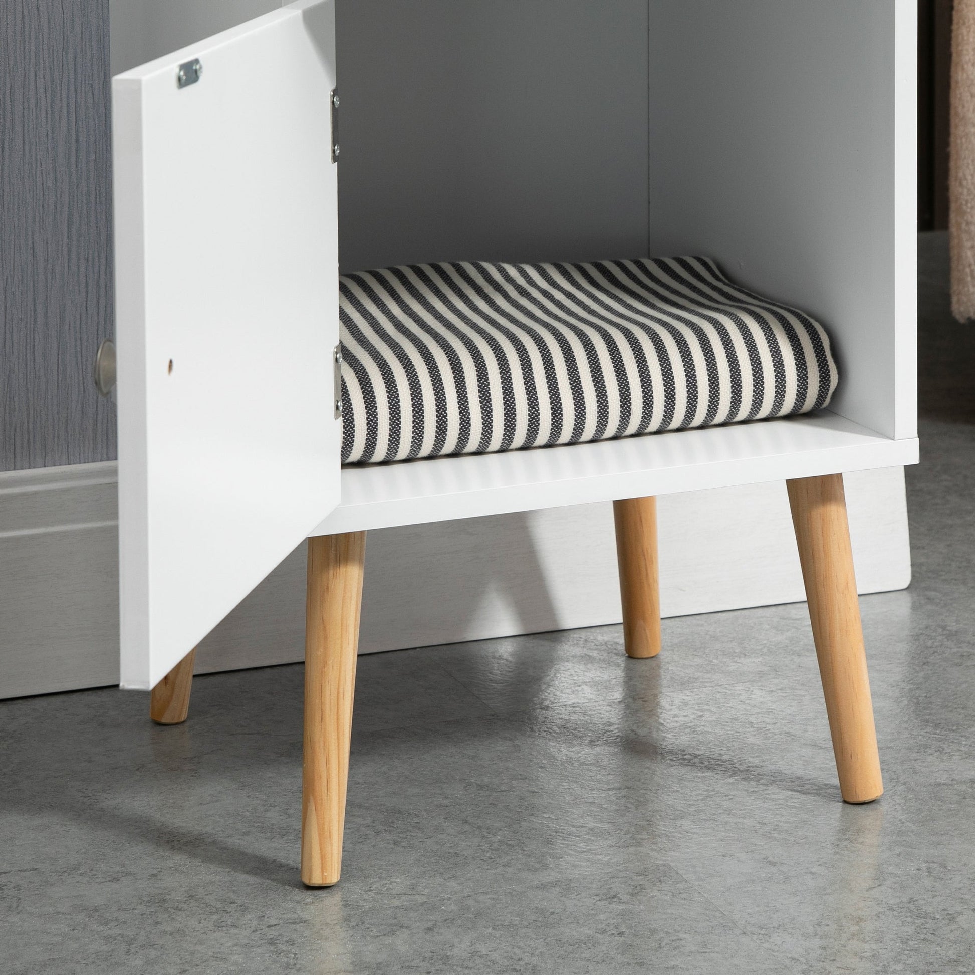 Modern Nightstand, Bedside Table with Drawer and Cupboard, Side End Table with Solid Wood Legs for Bedroom, White Bedside Tables   at Gallery Canada