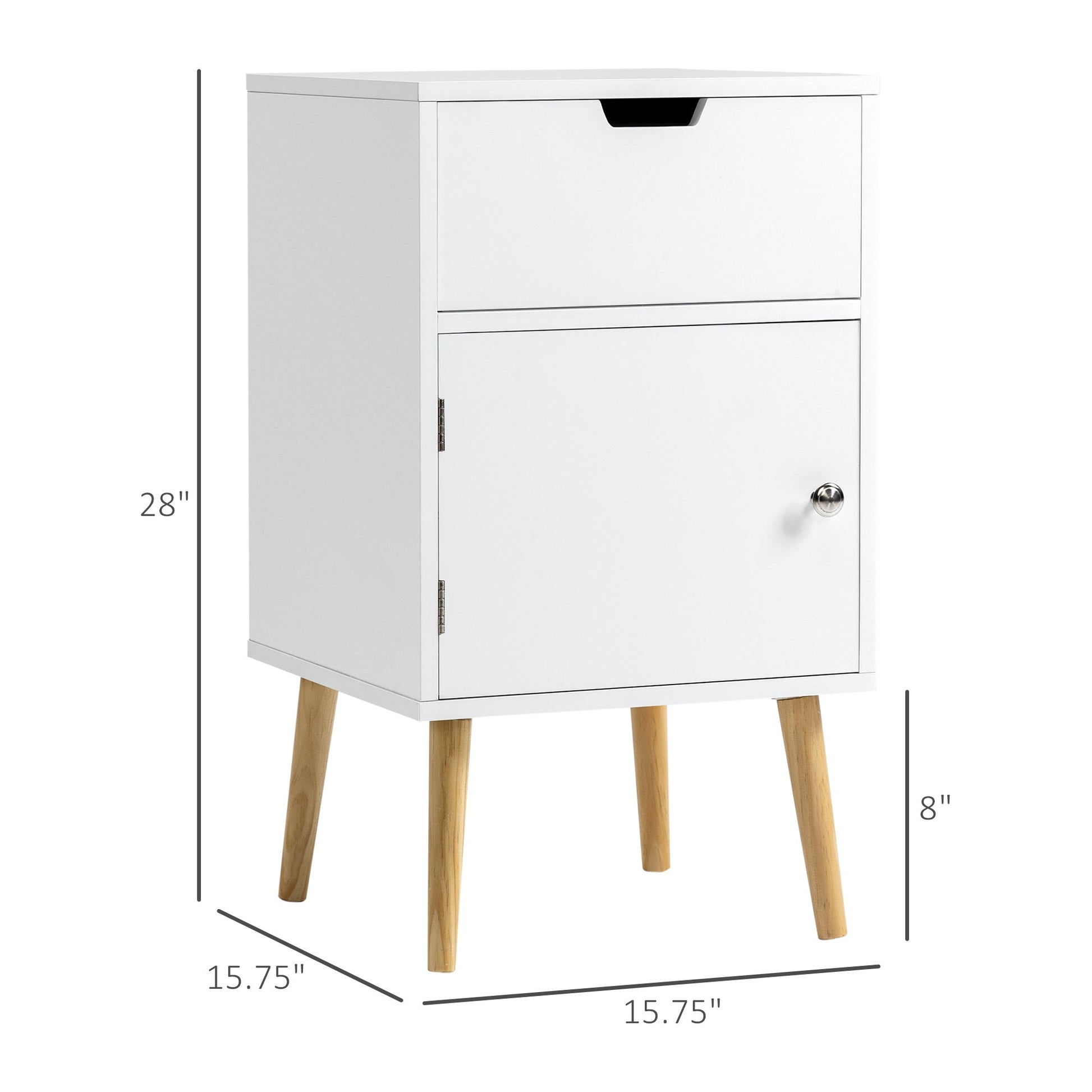 Modern Nightstand, Bedside Table with Drawer and Cupboard, Side End Table with Solid Wood Legs for Bedroom, White Bedside Tables   at Gallery Canada