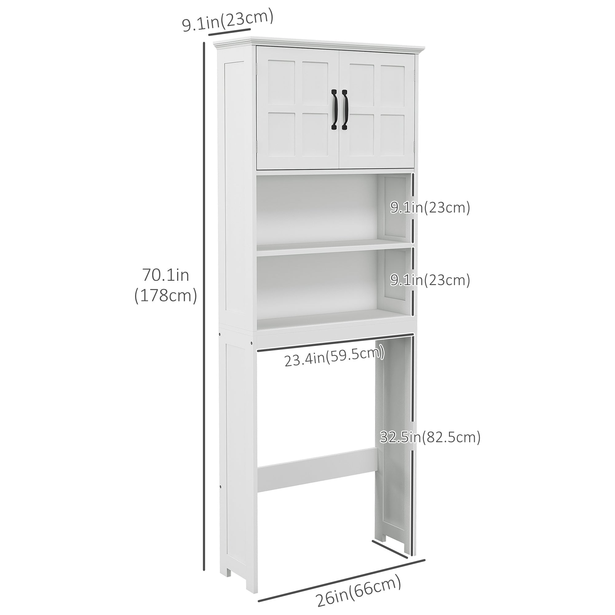 Modern Over The Toilet Storage, Bathroom Cabinets Over Toilet with Open Shelves and Double Door Cupboard, White Over The Toilet Storage   at Gallery Canada