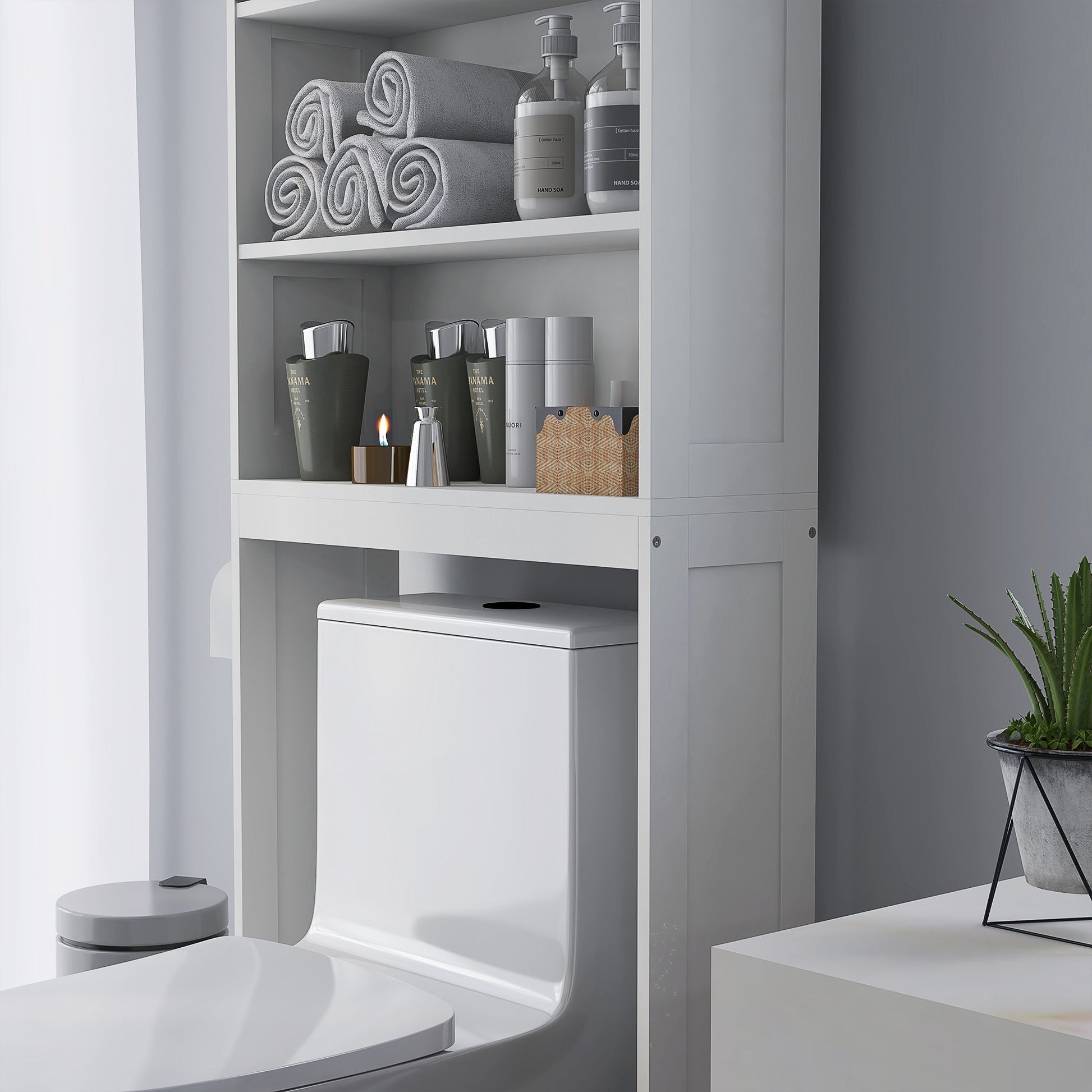 Modern Over The Toilet Storage, Bathroom Cabinets Over Toilet with Open Shelves and Double Door Cupboard, White Over The Toilet Storage   at Gallery Canada