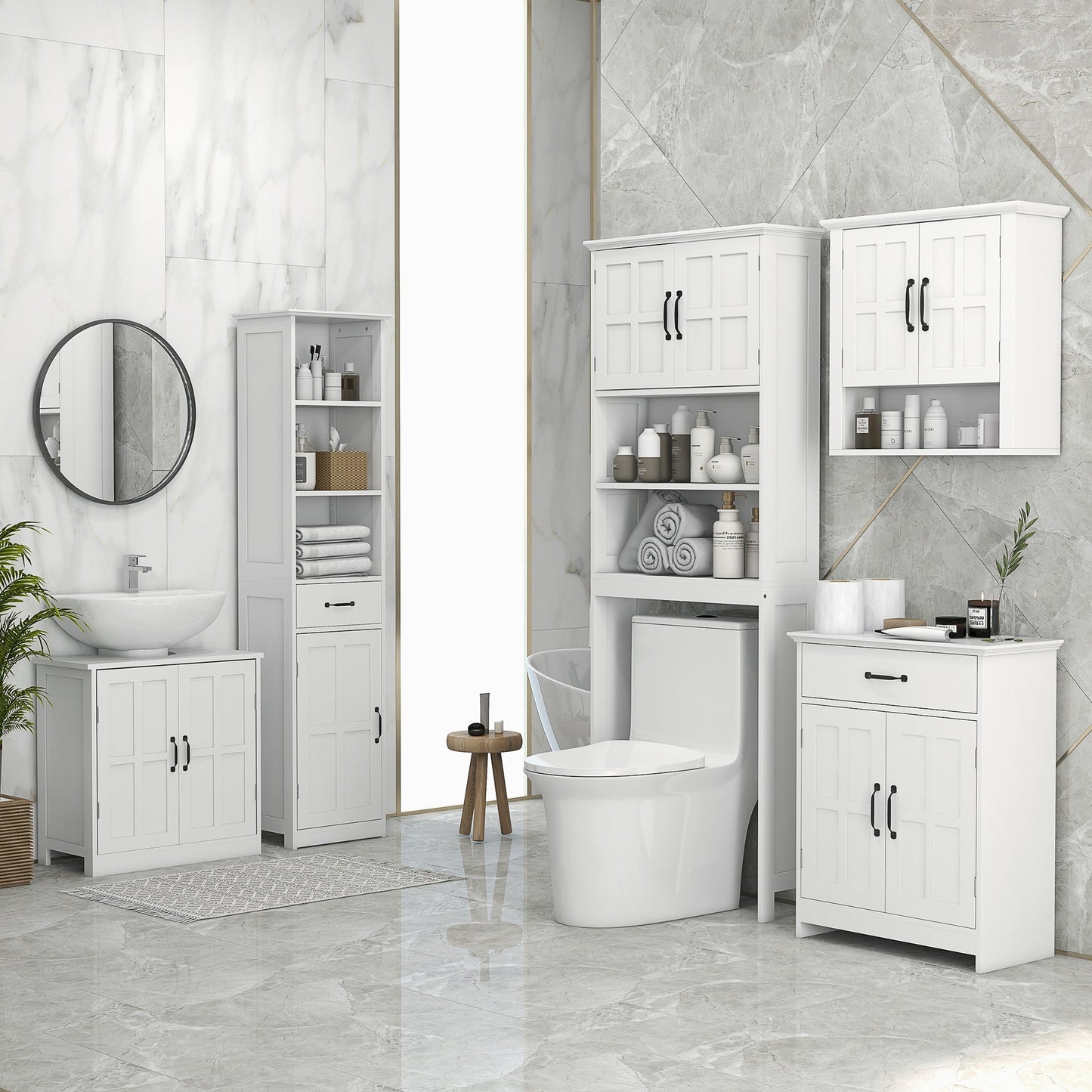 Modern Over The Toilet Storage, Bathroom Cabinets Over Toilet with Open Shelves and Double Door Cupboard, White Over The Toilet Storage   at Gallery Canada