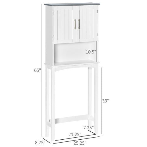 Modern Over The Toilet Storage Cabinet, Double Door Over Toilet Bathroom Organizer with Adjustable Shelf and Open Shelf, Grey