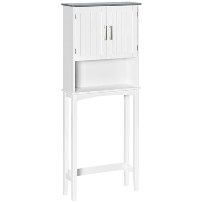 Modern Over The Toilet Storage Cabinet, Double Door Over Toilet Bathroom Organizer with Adjustable Shelf and Open Shelf, Grey Over The Toilet Storage   at Gallery Canada