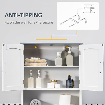 Modern Over The Toilet Storage Cabinet, Double Door Over Toilet Bathroom Organizer with Adjustable Shelf and Open Shelf, Grey Over The Toilet Storage   at Gallery Canada