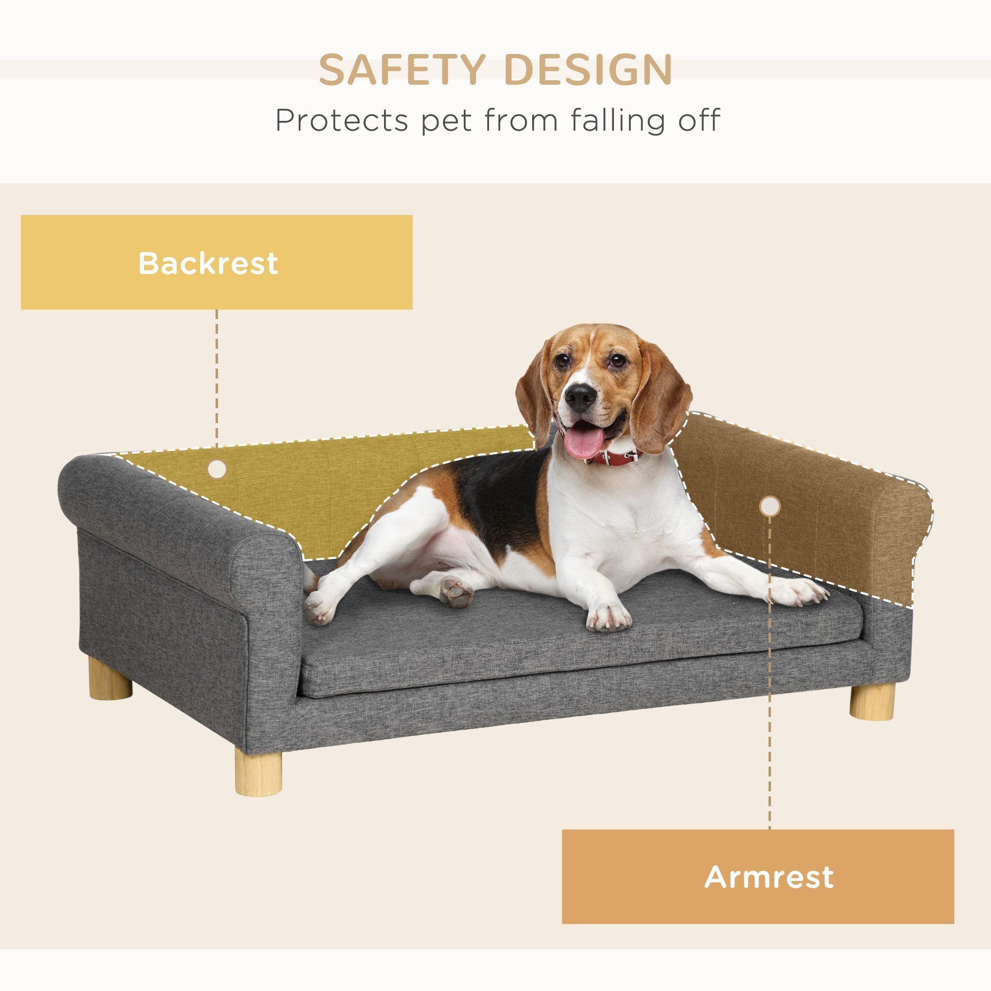 Modern Pet Sofa Cat or Medium Large Dog Bed W/ Removable Seat Cushion, Dark Grey Dog Sofas   at Gallery Canada