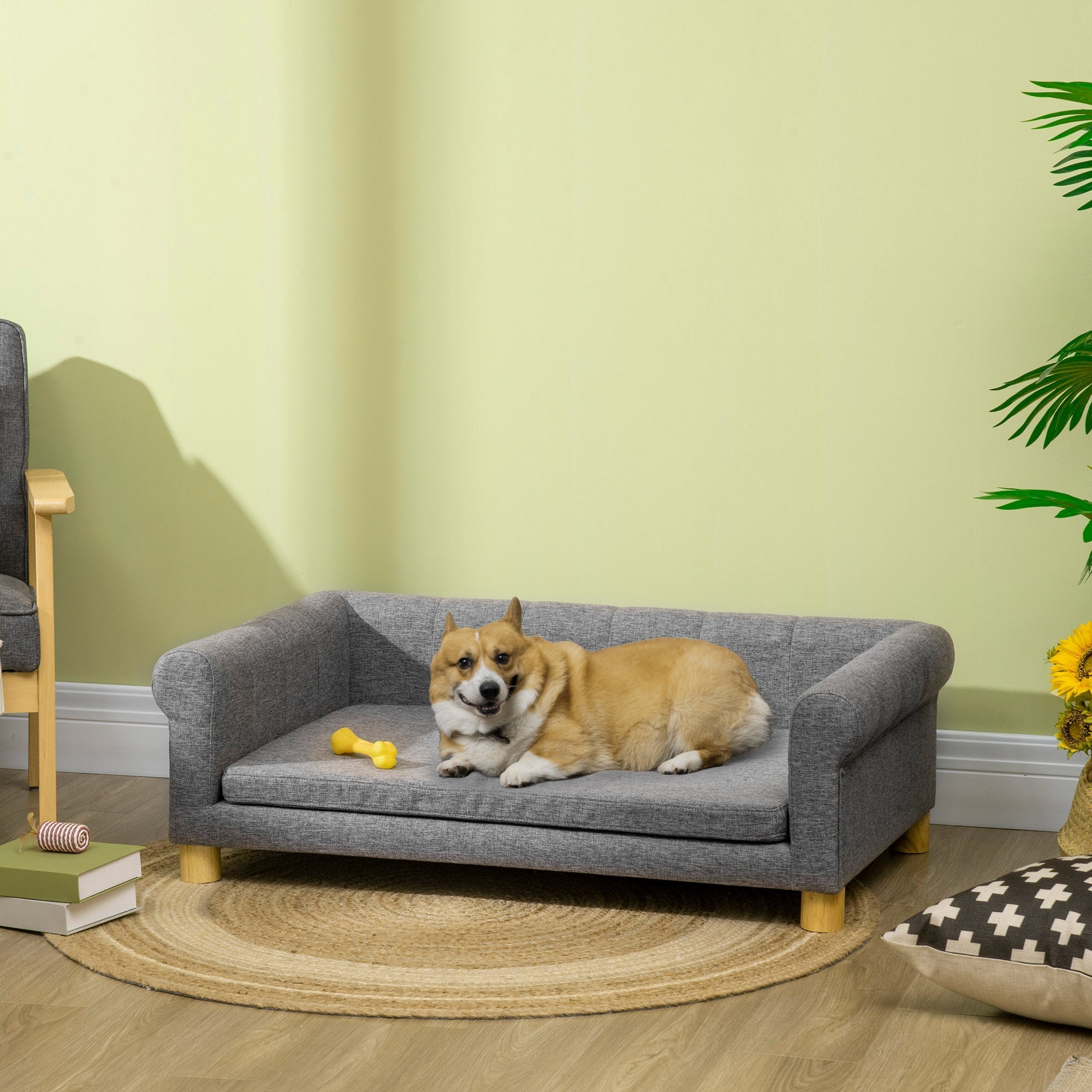 Modern Pet Sofa Cat or Medium Large Dog Bed W/ Removable Seat Cushion, Dark Grey Dog Sofas   at Gallery Canada