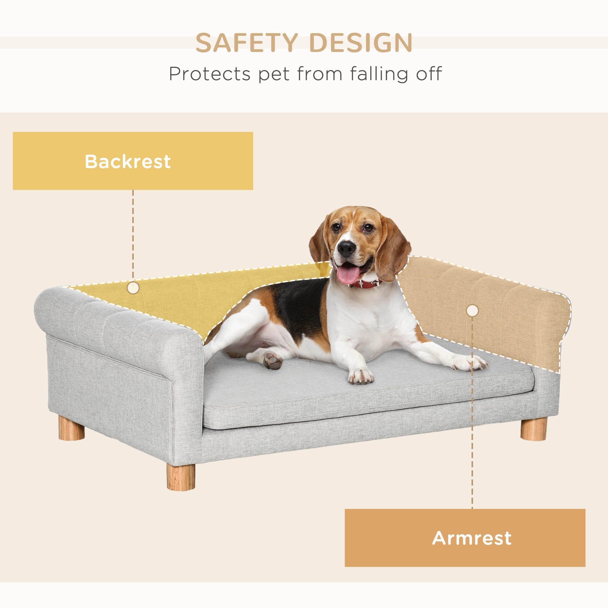 Modern Pet Sofa Cat or Medium Large Dog Bed W/ Removable Seat Cushion, Light Grey Dog Sofas   at Gallery Canada