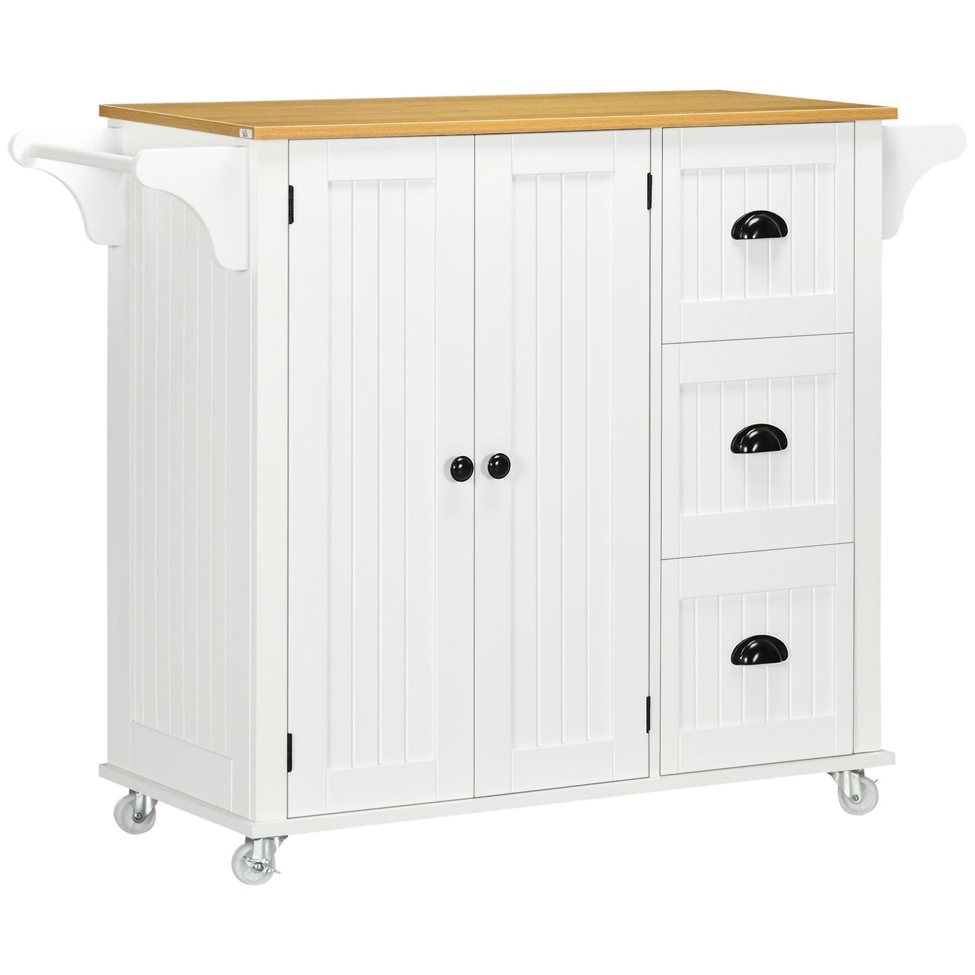 Modern Rolling Kitchen Island Cart with 3 Drawers Towel Rack Double Door Storage Cabinet White Kitchen Islands & Kitchen Carts White  at Gallery Canada