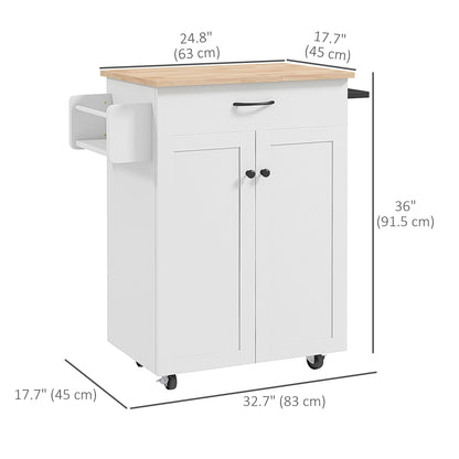 Modern Rolling Kitchen Island Cart with Drawer, Natural Wood Top, Towel Rack, Door Storage Cabinet, Distressed White Kitchen Islands & Kitchen Carts   at Gallery Canada