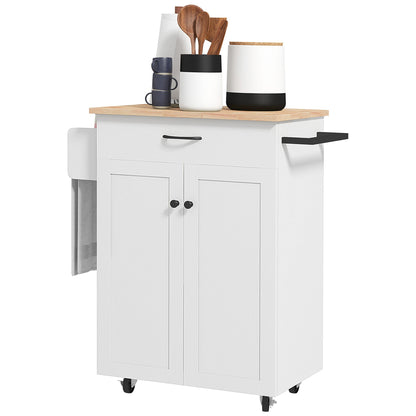 Modern Rolling Kitchen Island Cart with Drawer, Natural Wood Top, Towel Rack, Door Storage Cabinet, Distressed White Kitchen Islands & Kitchen Carts Multi Colour  at Gallery Canada