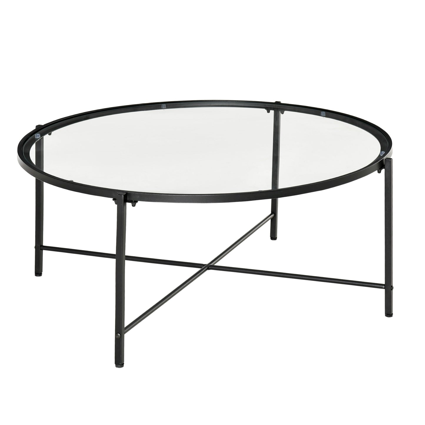 Modern Round Coffee Table with Tempered Glass Tabletop, Accent Side Table, Center Table for Living Room, Black Coffee Tables Multi Colour  at Gallery Canada