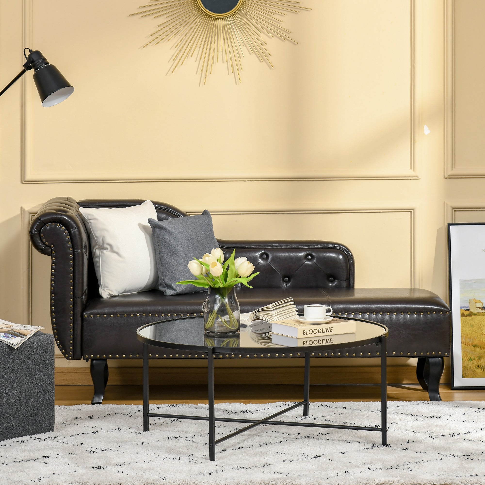 Modern Round Coffee Table with Tempered Glass Tabletop, Accent Side Table, Center Table for Living Room, Black Coffee Tables   at Gallery Canada