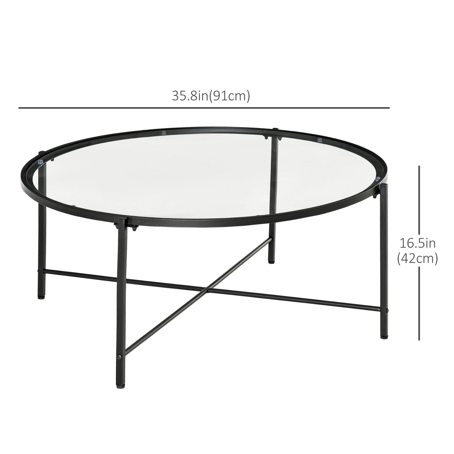 Modern Round Coffee Table with Tempered Glass Tabletop, Accent Side Table, Center Table for Living Room, Black Coffee Tables   at Gallery Canada