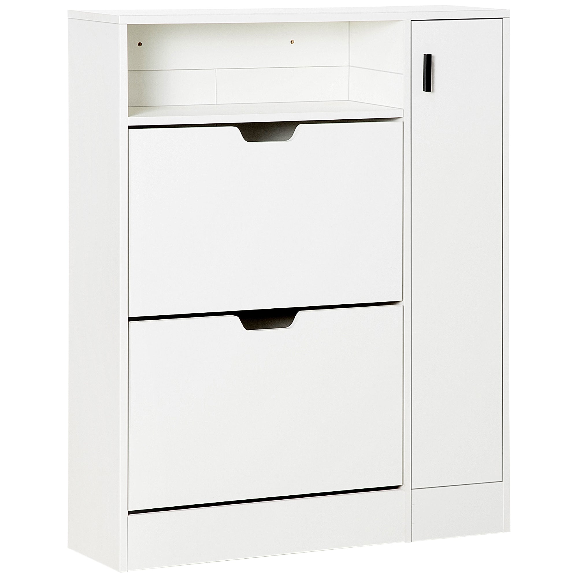 Modern Shoe Cabinet, 12 Pairs Shoe Storage Cabinet with 2 Flip Drawers, Open Shelf and Compartment for Umbrella, Hallway Entryway, White Shoe Storage Cabinets & Racks   at Gallery Canada