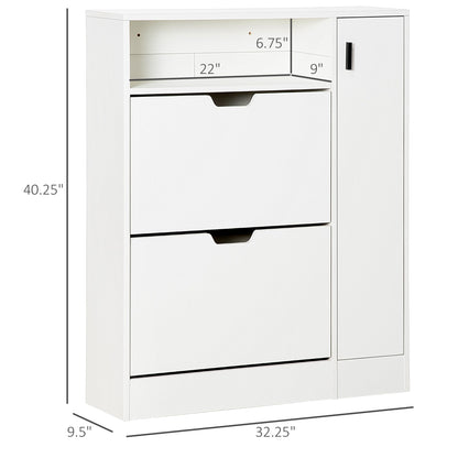 Modern Shoe Cabinet, 12 Pairs Shoe Storage Cabinet with 2 Flip Drawers, Open Shelf and Compartment for Umbrella, Hallway Entryway, White Shoe Storage Cabinets & Racks White  at Gallery Canada