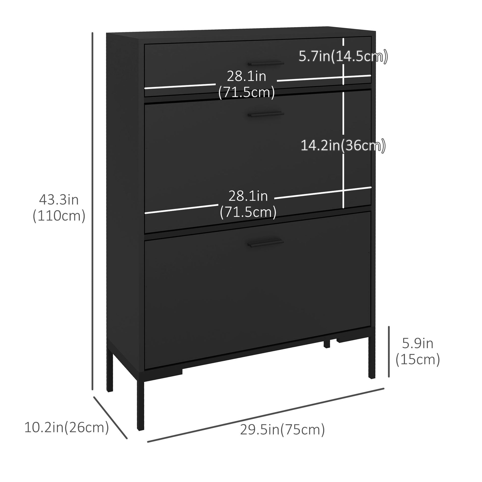 Modern Shoe Cabinet Storage 12 Pair Shoe Organizer with 2 Flip Doors Drawer and Adjustable Shelf Black Shoe Storage Cabinets & Racks   at Gallery Canada