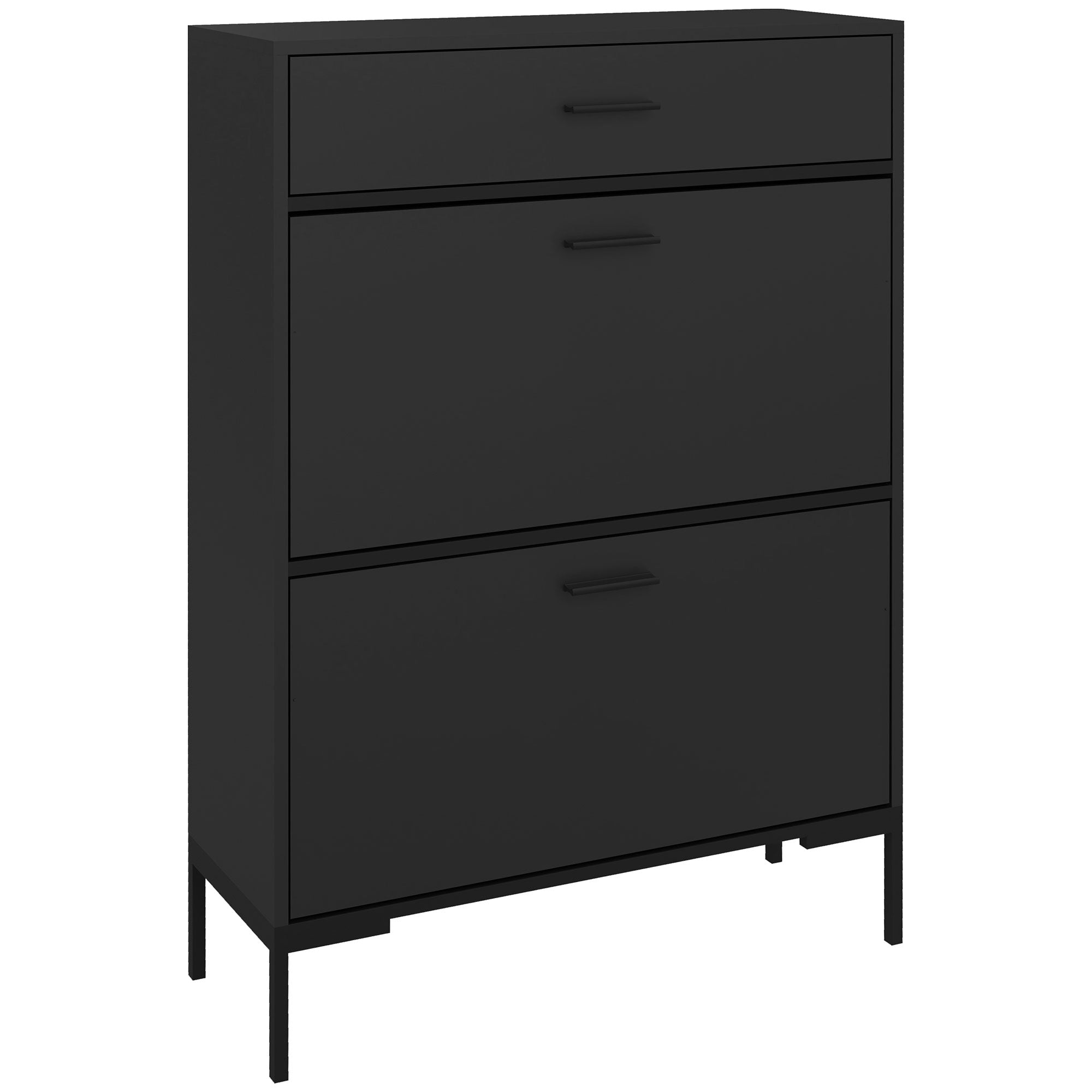 Modern Shoe Cabinet Storage 12 Pair Shoe Organizer with 2 Flip Doors Drawer and Adjustable Shelf Black Shoe Storage Cabinets & Racks Black  at Gallery Canada