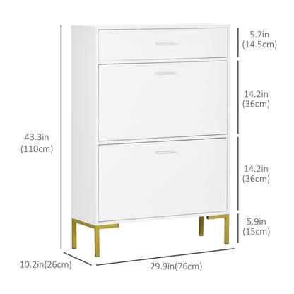 Modern Shoe Cabinet Storage 12 Pair Shoe Organizer with 2 Flip Doors Drawer and Adjustable Shelf White Shoe Storage Cabinets & Racks   at Gallery Canada