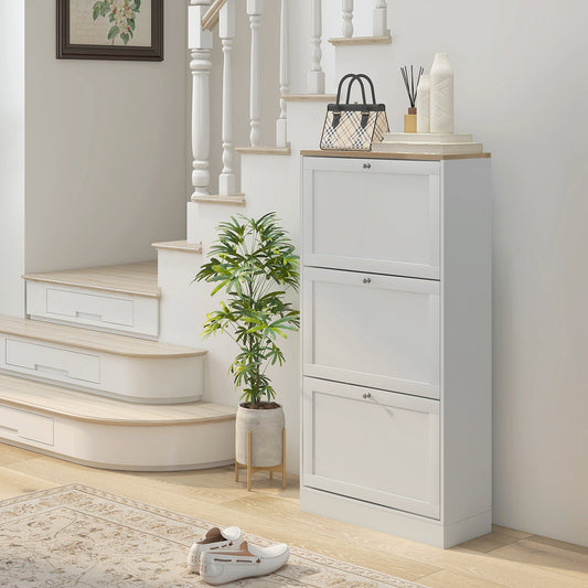 Modern Shoe Storage with 3 Flip Drawers and Adjustable Shelves, Shoe Cabinet Organizer for 18 Pairs of Shoes, White Shoe Storage Cabinets & Racks White  at Gallery Canada